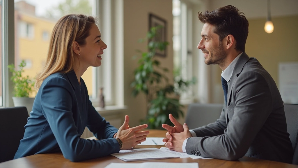 Professionelles Foto eines konstruktiven Feedbackgesprächs zwischen Führungskraft und Mitarbeiter in entspannter Atmosphäre